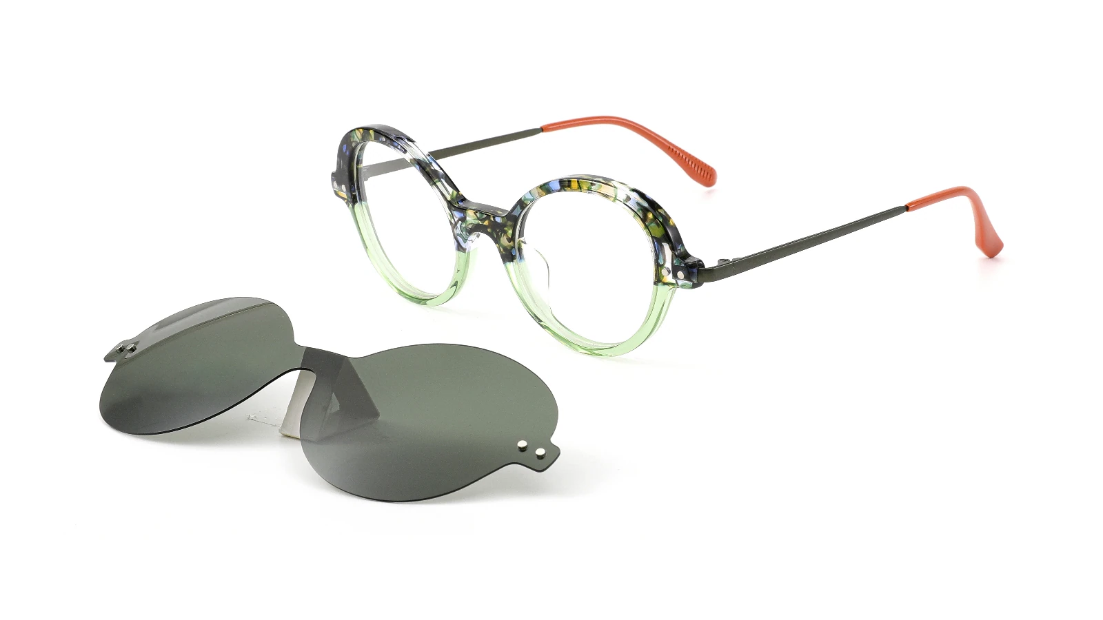 SMC1346 clip-on eyewear, Green — 45° view