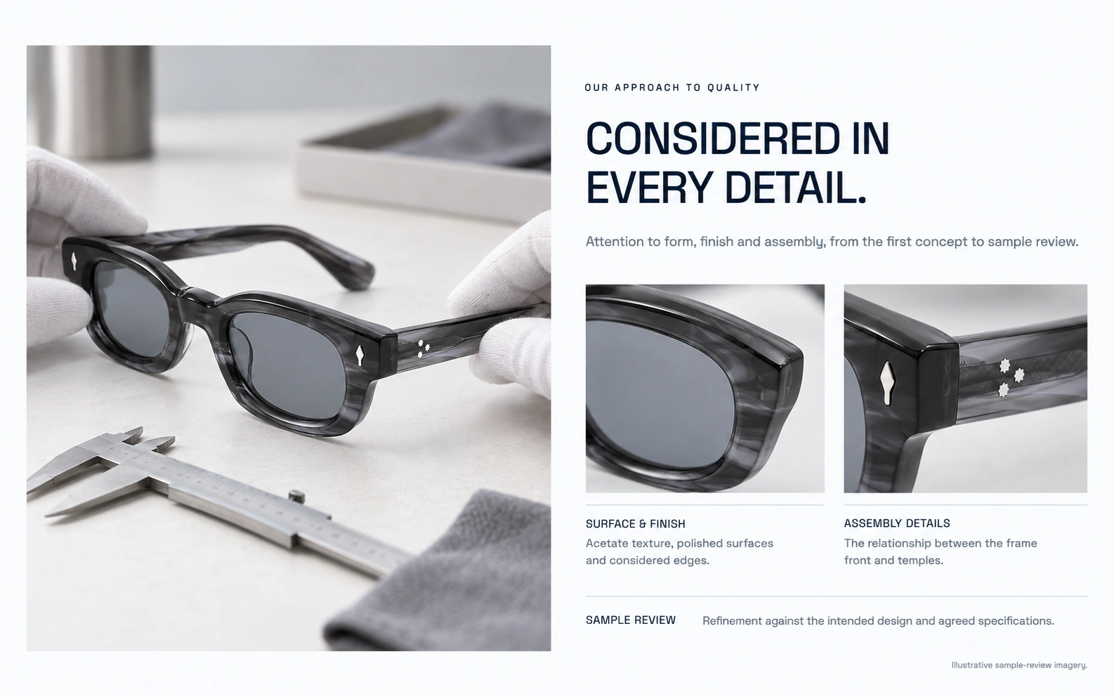 Illustrative individual inspection of gray acetate eyewear